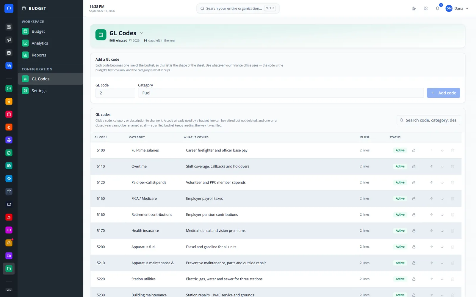 GL code management