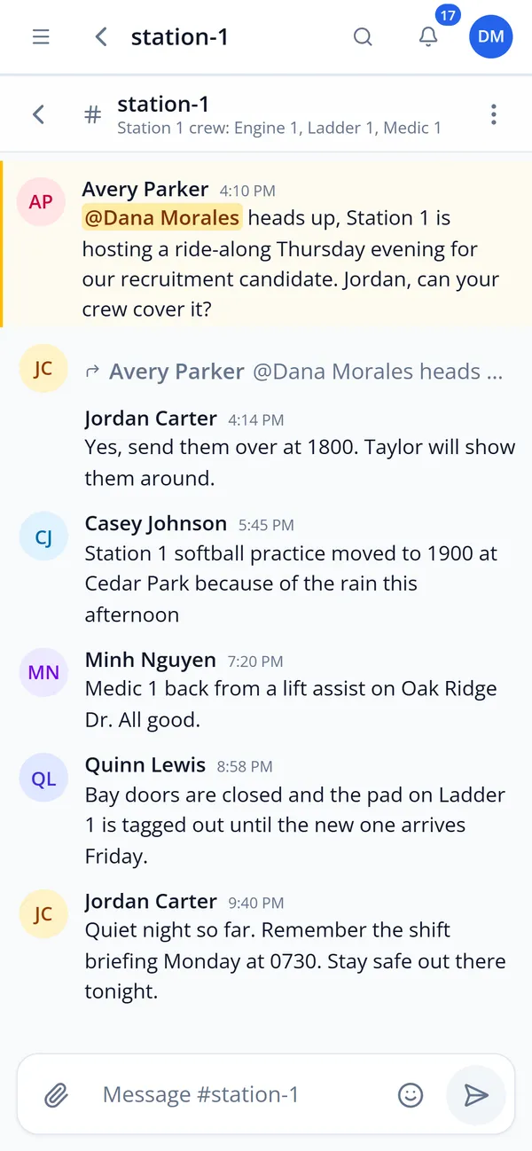 Mobile chat channel