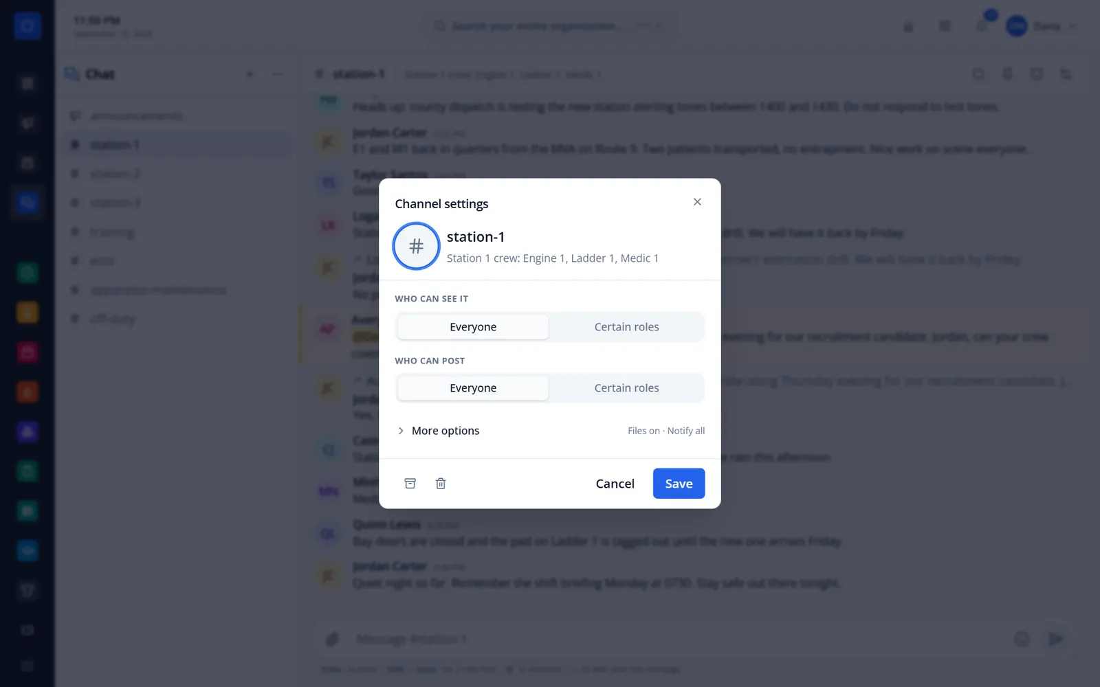 Channel settings dialog