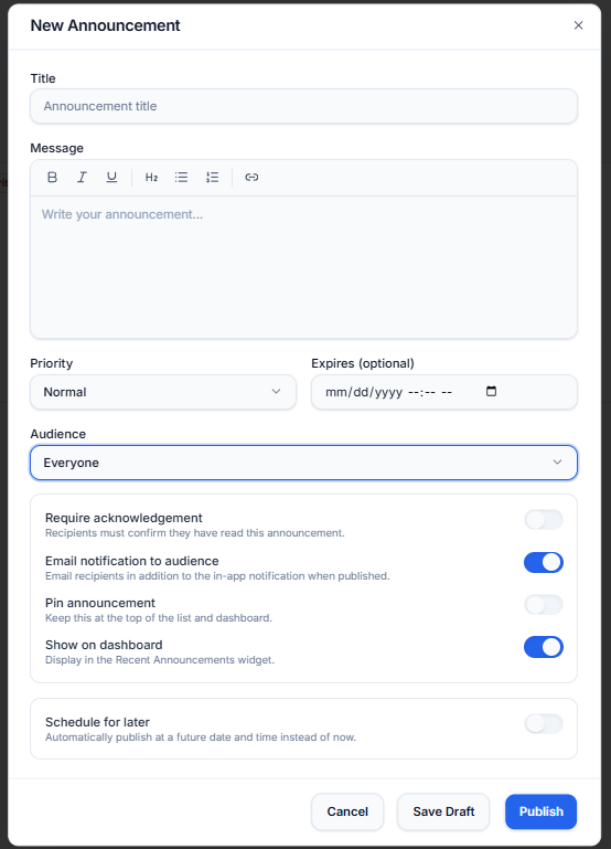 Create a targeted announcement