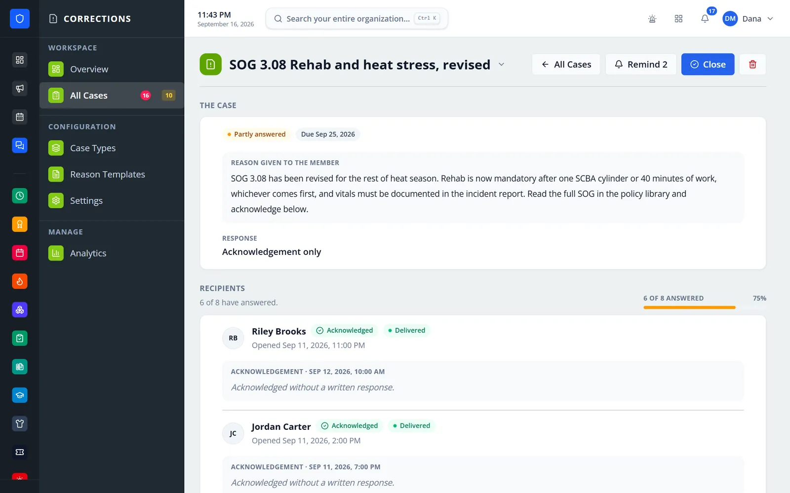 Acknowledgement tracking per member