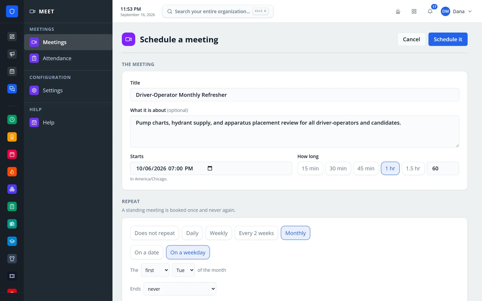Schedule a meeting form