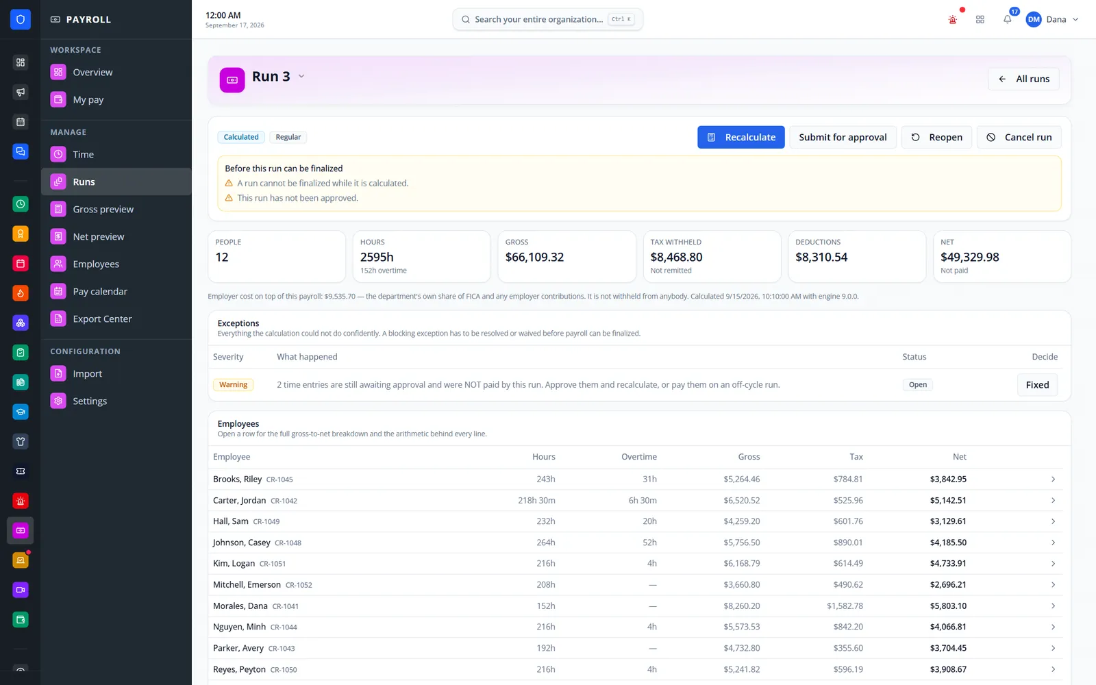 Payroll run detail
