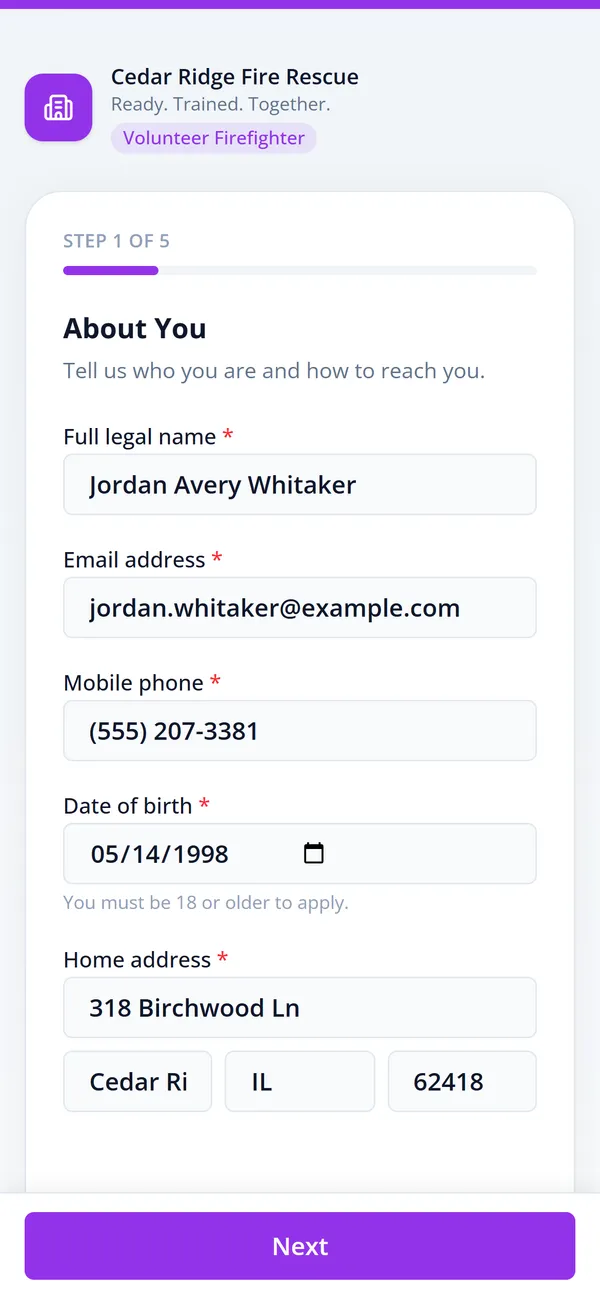 Public application form on a phone