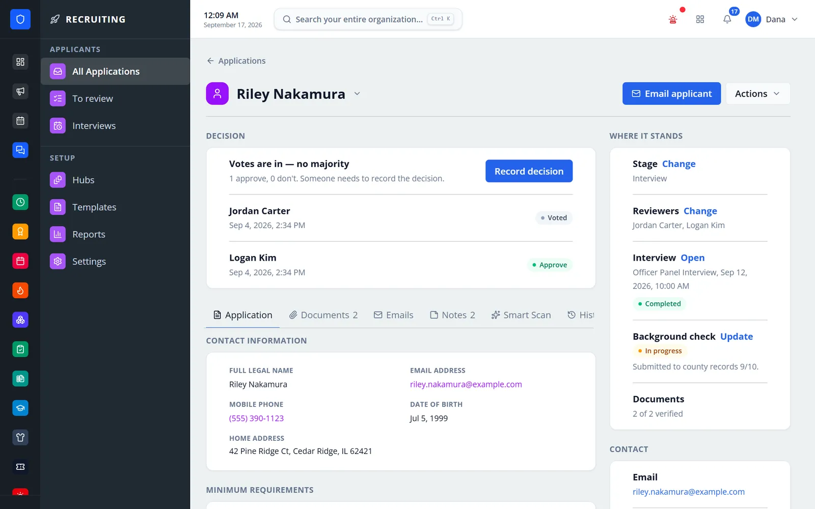 Applicant detail page