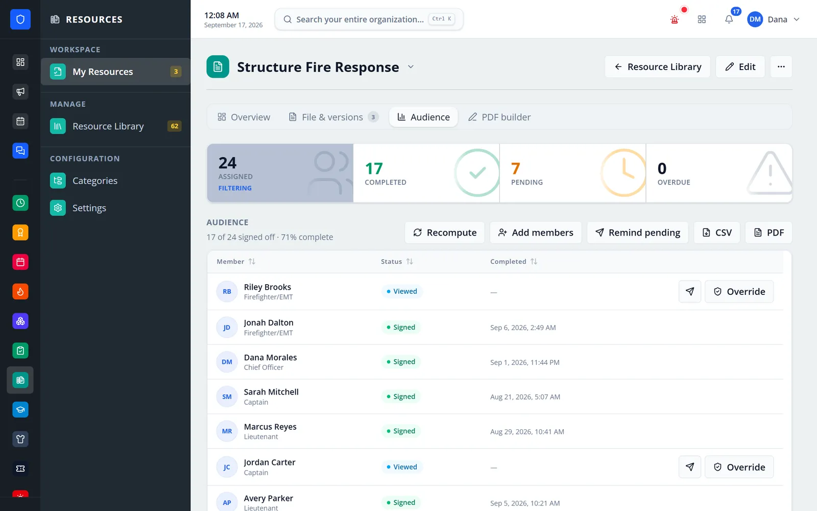 Per-member signature tracking for a policy