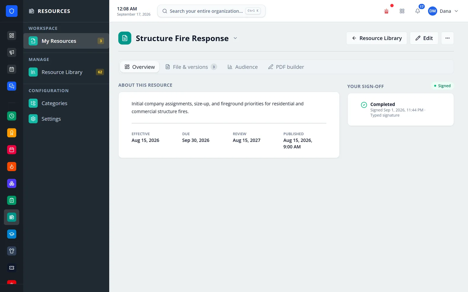 Resource overview page