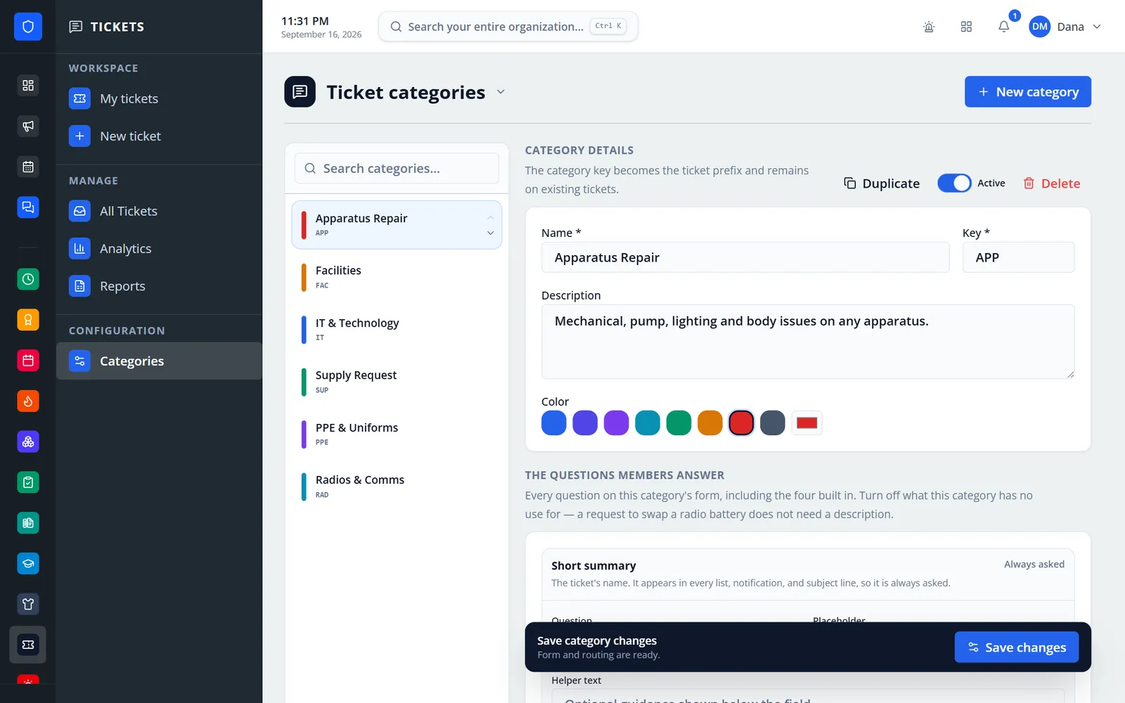 Ticket category configuration