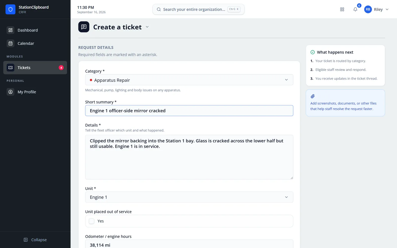 Ticket submission form